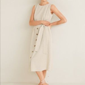 Mango MNG Casual Tan Checkered Button Down Dress